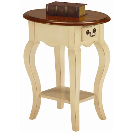 Traditional Oval Side Table with Drawer and Shelf